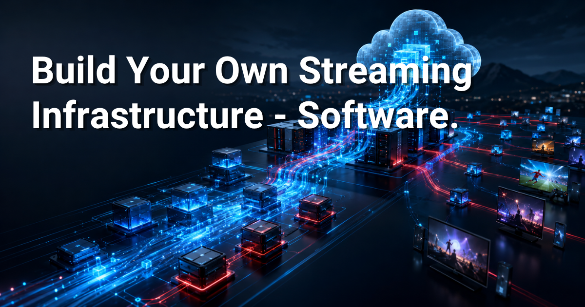 Cloud-based architecture connecting servers and devices for custom streaming infrastructure.