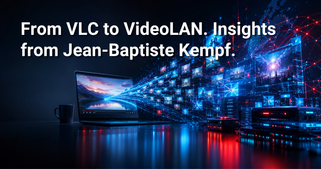 Laptop streaming content across global network.
