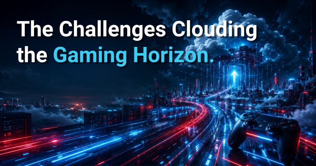 Cloud gaming infrastructure with obstacles.