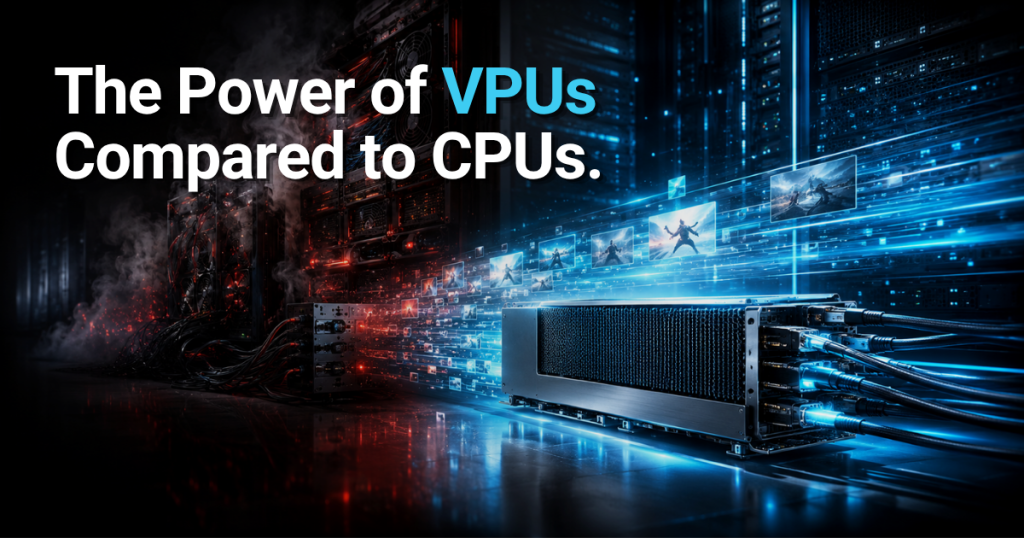 Data center server highlighting performance difference between VPUs and CPUs for video processing