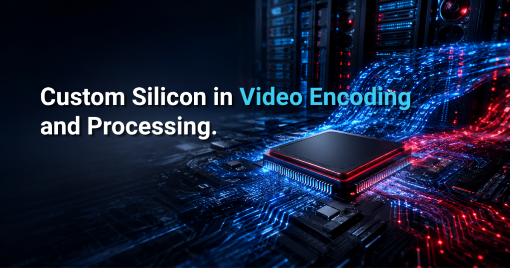 Microchip with glowing circuits, illustrating custom silicon.