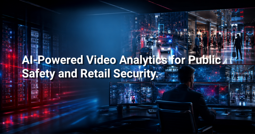 Security control room analyzing multiple video feeds with AI-driven analytics.