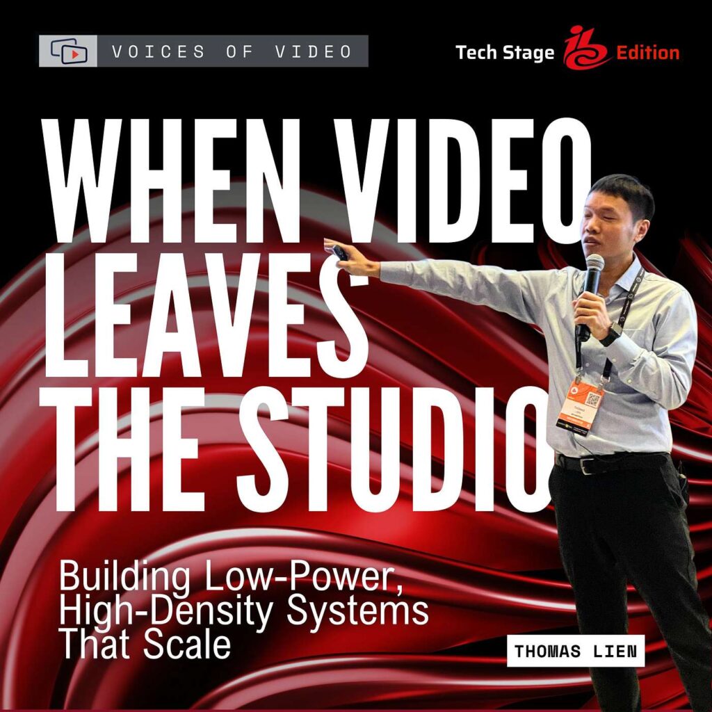 msiy06x1tp3wz9jljpbhd4qbxexv - NETINT Book cover: 'When Video Leaves the Studio' by Thomas Lien, featuring a man presenting with a microphone against a red abstract background.
