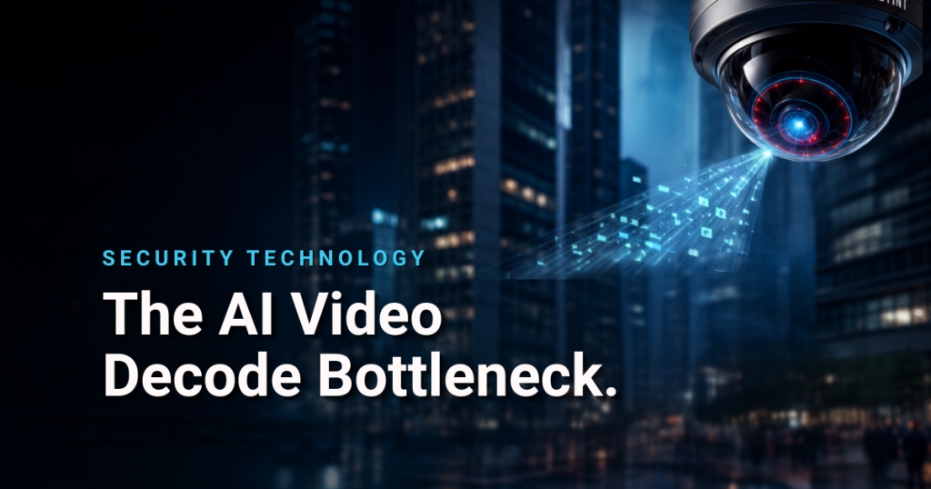 Surveillance camera projecting data streams, highlighting decoding bottlenecks.