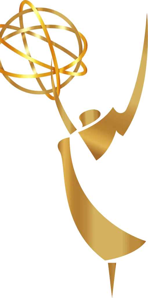 Golden abstract trophy with a spherical wireframe orb and flowing ribbon.