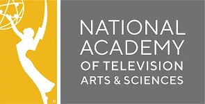 NATAS logo: yellow panel with a white climber image and a gray panel with the text 'National Academy of Television Arts & Sciences'