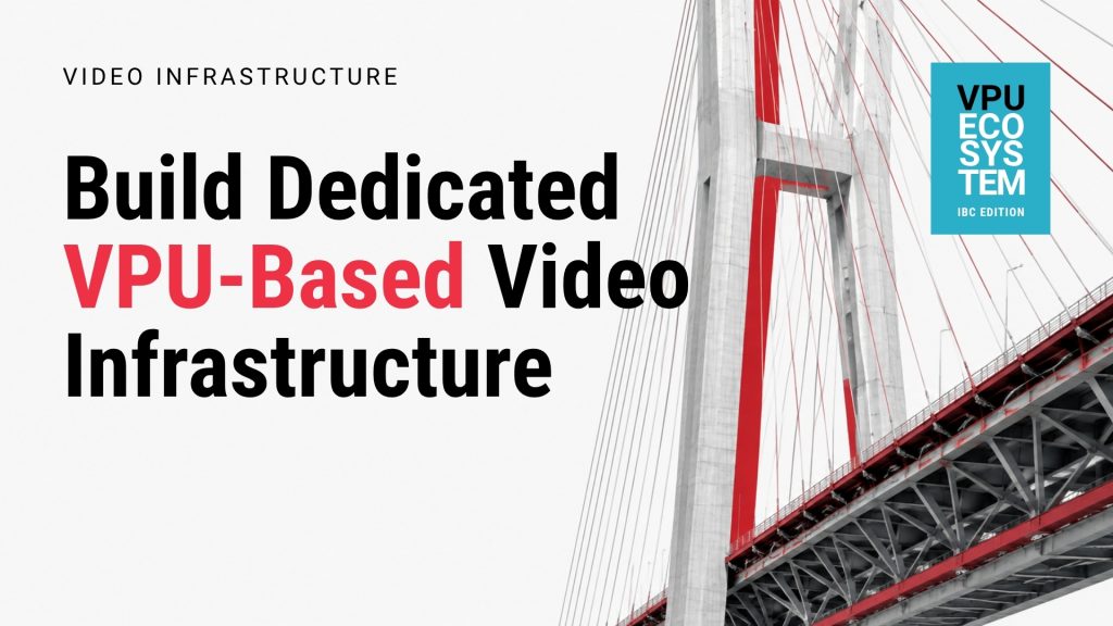 Netint VPU Ecosystem graphic featuring a modern cable-stayed bridge with the headline “Build Dedicated VPU-Based Video Infrastructure.”