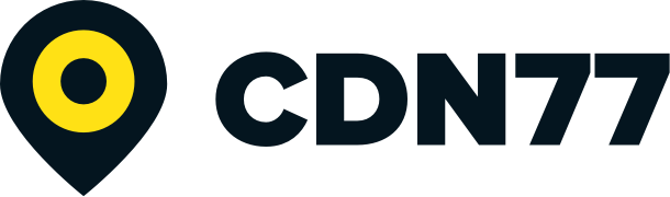 CDN77 logo: dark blue location pin with a yellow circle inside, followed by the bold text CDN77.