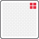 Grid of light gray squares forming a larger square, with three red squares in the top-right corner.