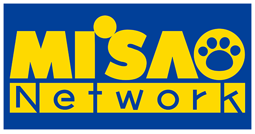 MISAO Network logo in yellow on blue background, with a paw-print inside the O.